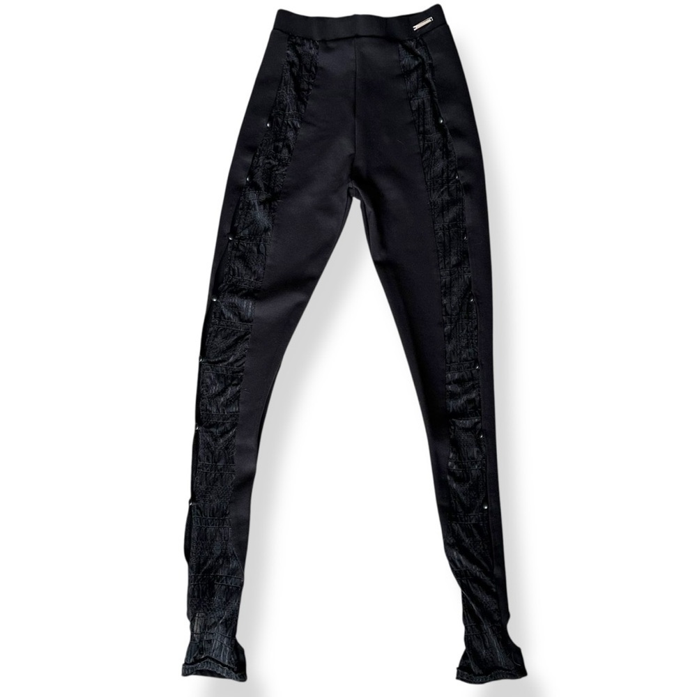 Maniere de Voir Black Textured Panel Leggings Stretch Skinny Pants UK 8 US 4